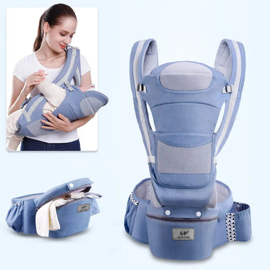 Porte-bébé Ergonomique 3 en 1 sur fond bleu