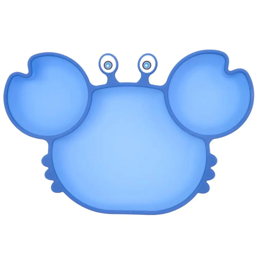 Assiette Bébé Silicone Bleue au Design de Crabe sur fond blanc