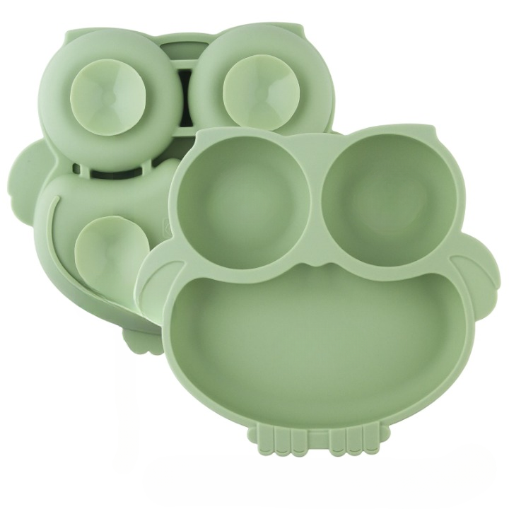 Assiette Bébé Silicone Verte avec Ventouses