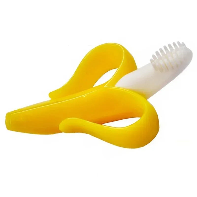 Brosse à Dent Bébé Jaune au Design de Banane sur fond blanc