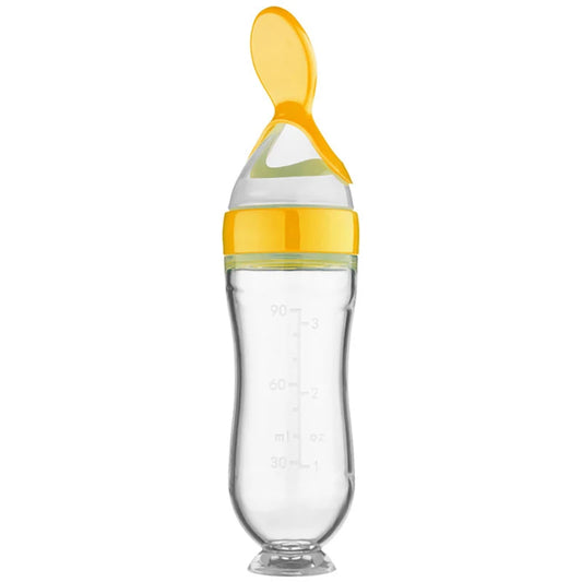 Cuillère Bébé Ergonomique de Style Biberon sur fond blanc