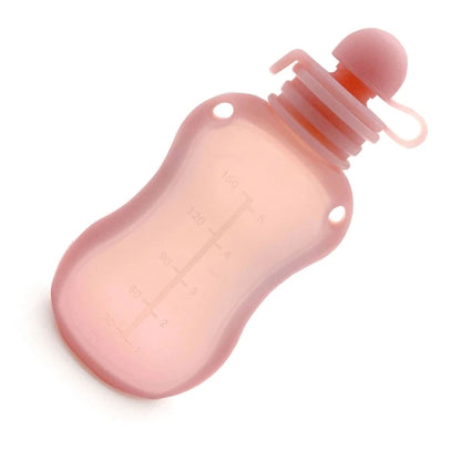 Gourde Réutilisable Bébé Rose en Silicone avec Bouchon