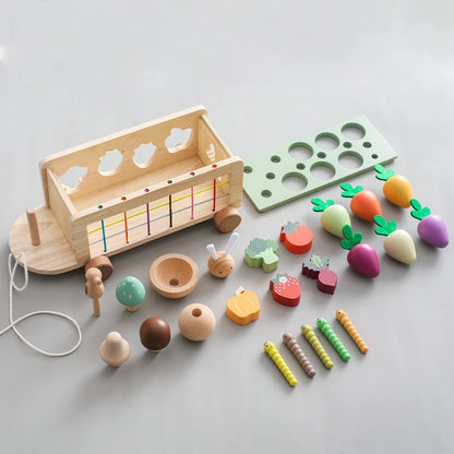 Jeu Éveil Bébé en Bois avec Jardin Potager sur fond gris