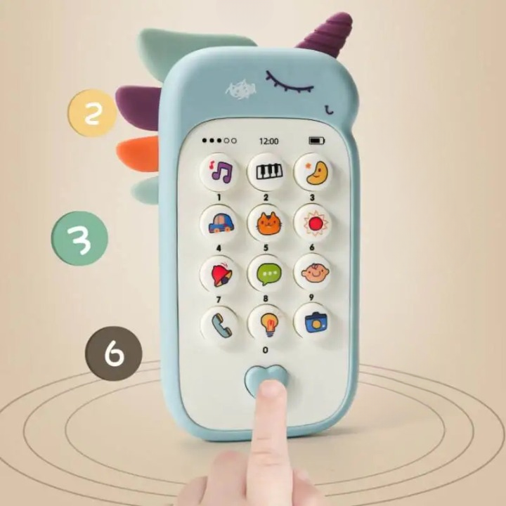 Jouet Bébé Téléphone au Design de Licorne sur fond beige