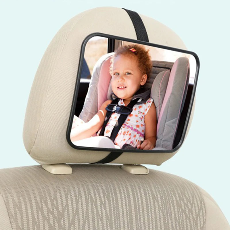 Miroir Voiture Bébé Noir avec Sangle Réglable sur un siège beige