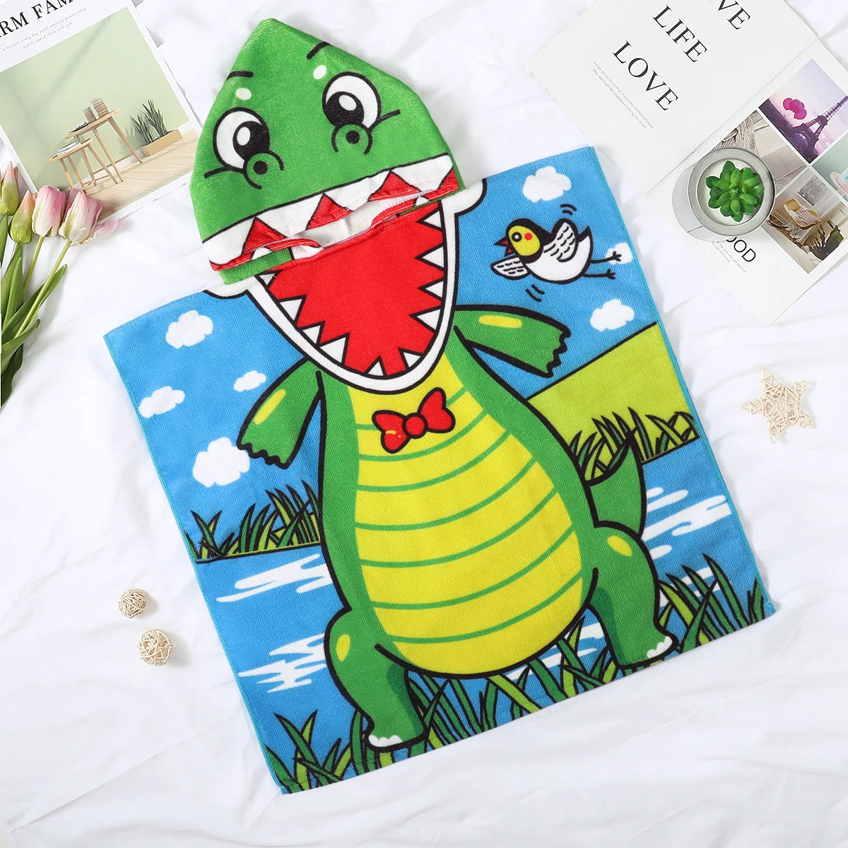 Serviette Bébé au Design de Dinosaure à Capuche