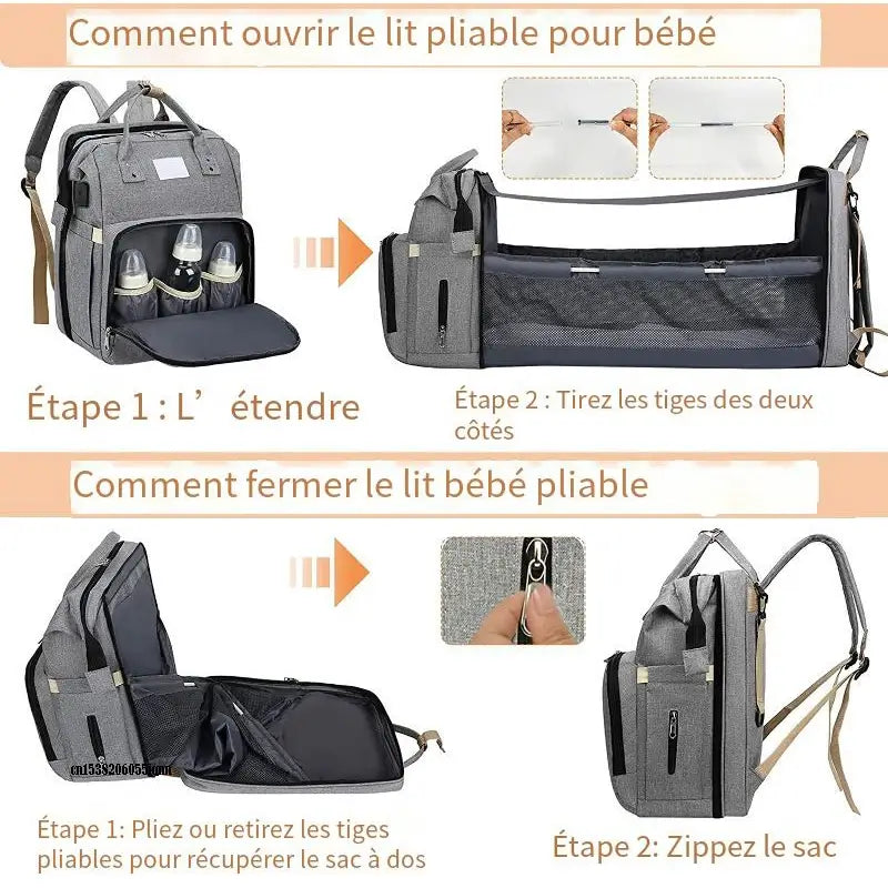 Sac à Langer Gris de Grande Capacité